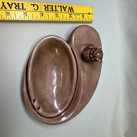 Vintage OWL Ceramic Dish Glossy Brown Ashtray Jewelry Soap Trinket MCM 70s‎ 80s - Picture 3 of 11